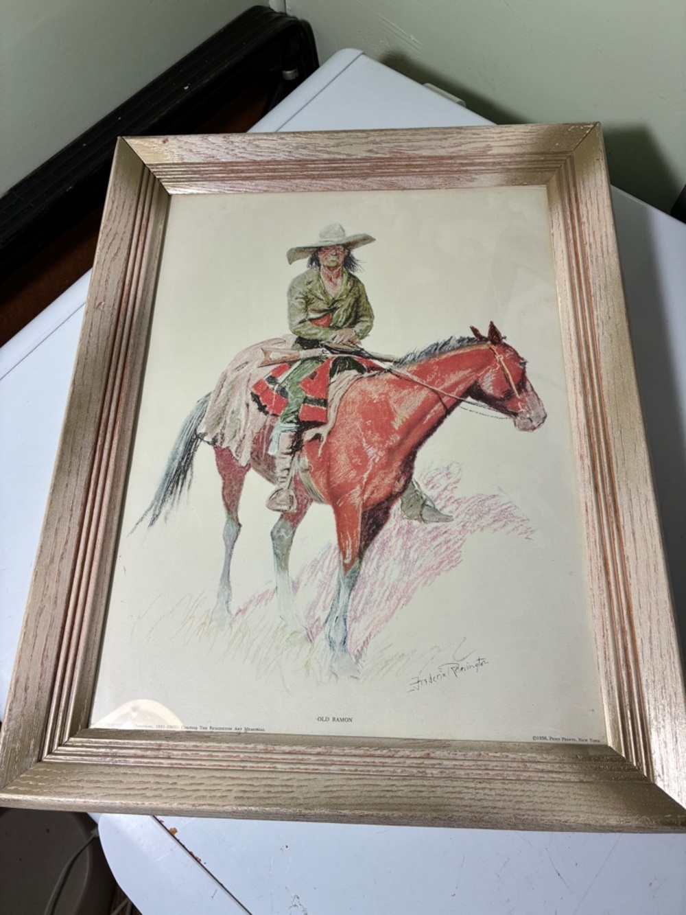 Frederic Remington Print, "Old Ramon", Penn Prints 1956 with cream & gold frame - Picture 6 of 6